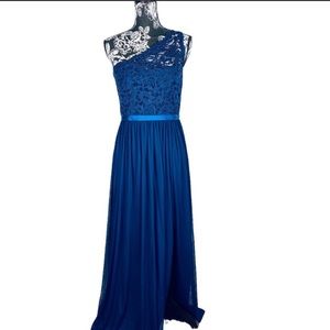 Davids Bridal One Shoulder Floor Length Royal Blue Bridesmaids dress